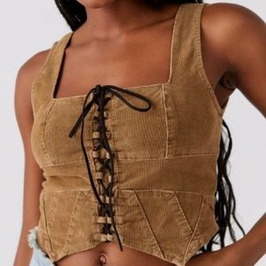 UO Amara Corduroy Lace-Up Top L